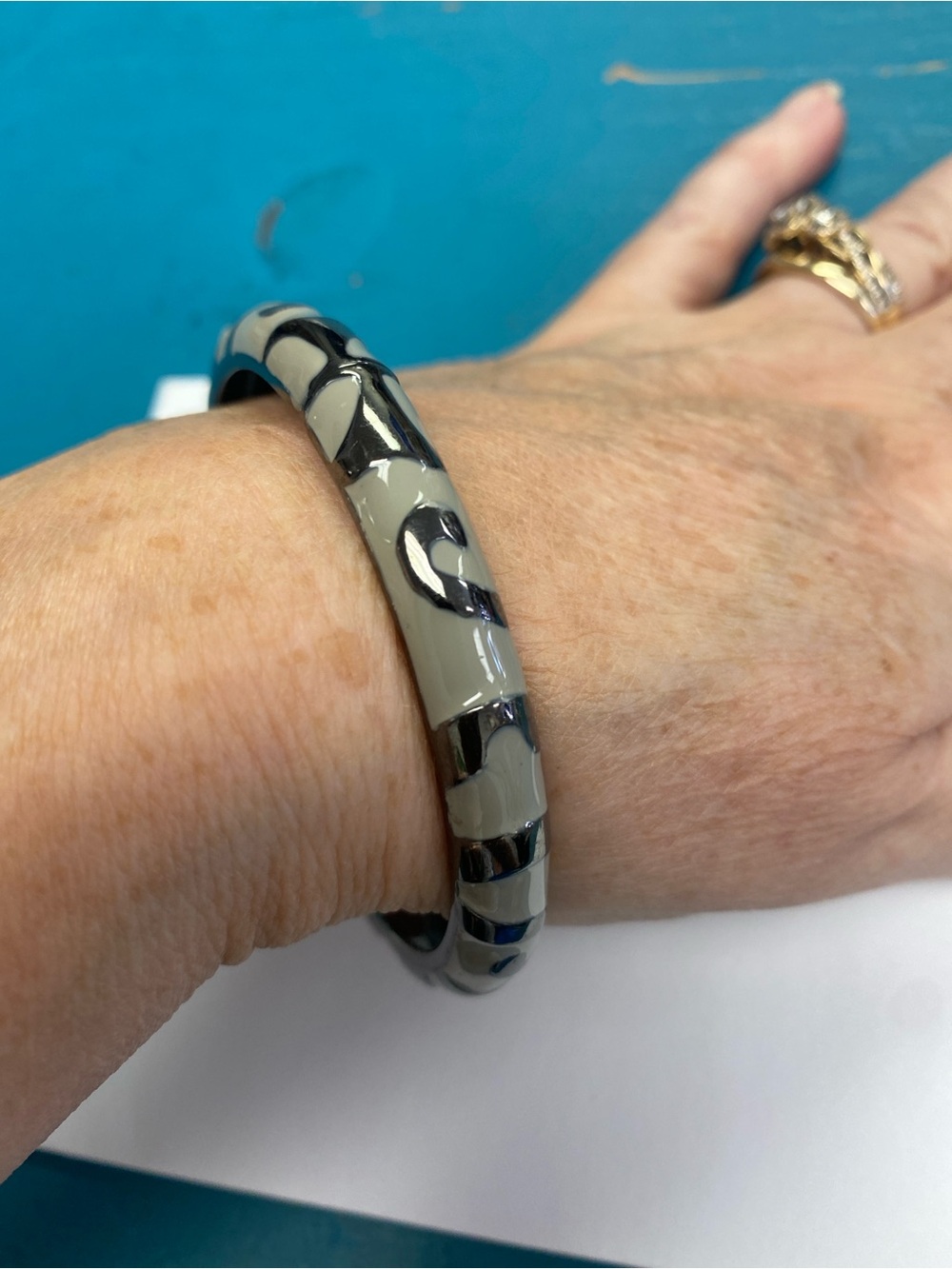 Gray and silver Patterned Resin Bangle Bracelet